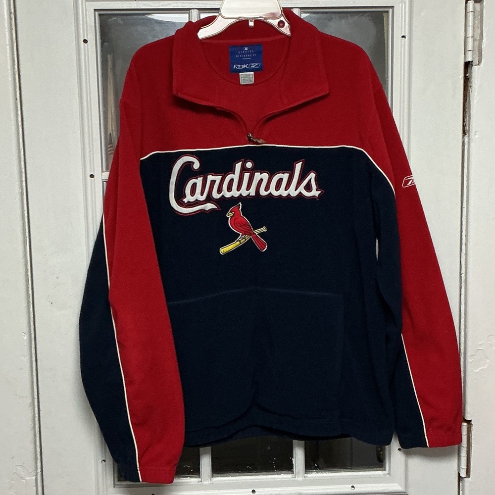 St Louis Cardinals Pullover Poly Fleece Jacket Vintage MLB Reebok Sz L
